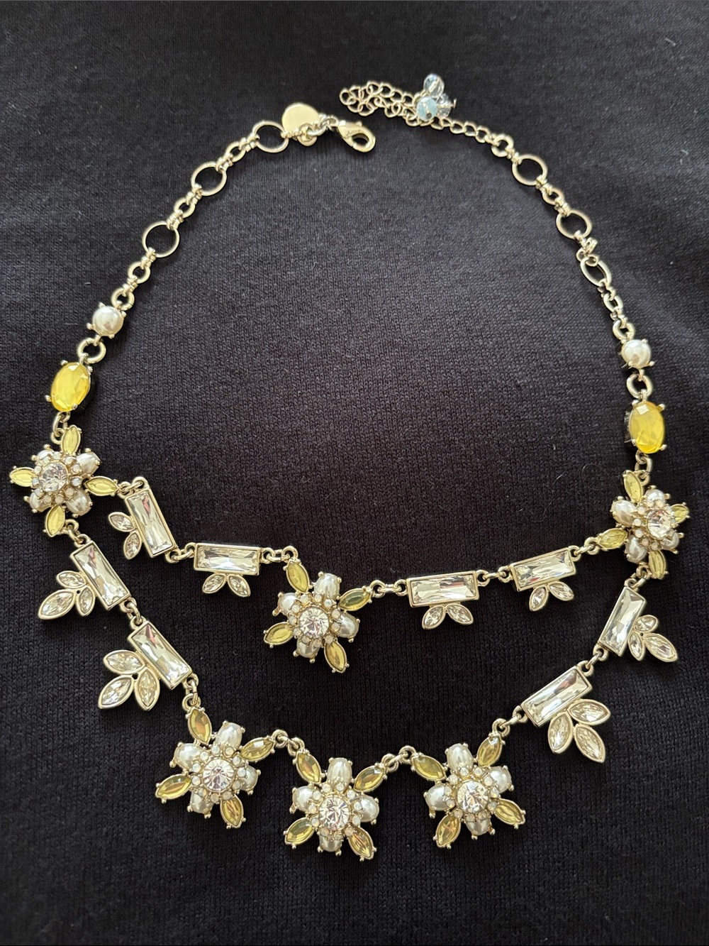White House Black Market Gold-Tone Floral Crystal Necklace with Yellow Accents